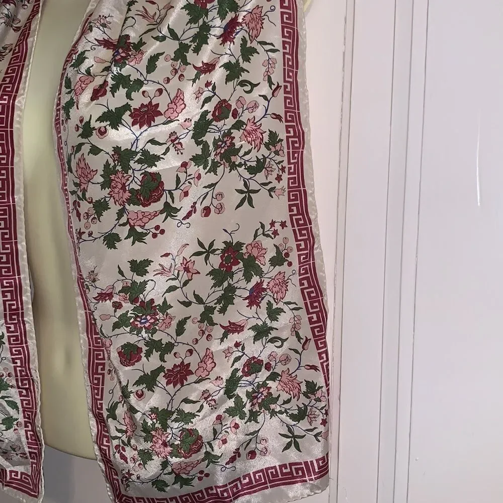 ‎Pink & green floral polyester scarf